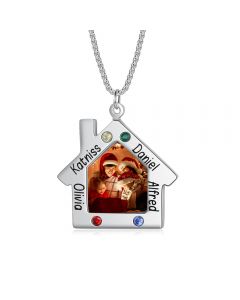 Personalized Stainless Steel Christmas House Photo Necklace