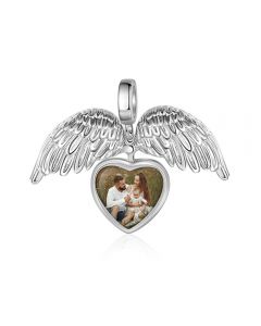 Personalized Rhodium Plated Heart Shape Wing Photo Charm Jewelry Beads 