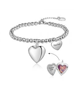 Stainless Steel Personalized Heart Shape Photo Bracelet 