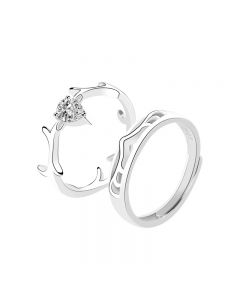 925 Sterling Silver CZ Antlers Couple Opening Ring