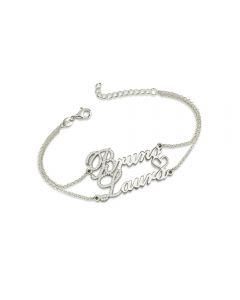 925 Sterling Silver Double Paved Stones Name Bracelet