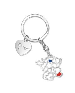 Personalized Stainless Steel Custom Map and Heart Keychain 