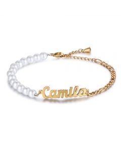 Personalized Stainless Steel Pearl Name Bracelet