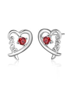 Engraved S925 Silver Heart Earrings 