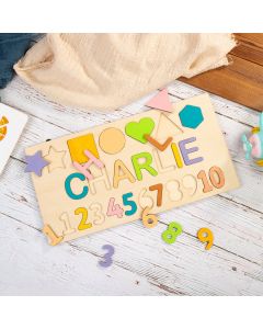Personalized Wooden Name Puzzle with Numbers, Random Color Wooden Pegged Puzzles Toys