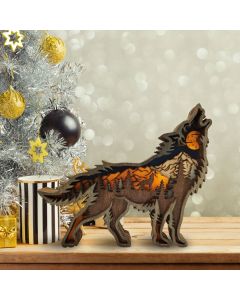 Wolf Totem Wooden Home Decoration 3D Carving Forest Animal Night Light