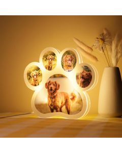 Personalized Dog Paw Lamp, Custom 5 Photo Acrylic Night Light