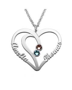 925 Sterling silver Engraved Couples Birthstone Necklace