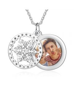 Stainless Steel Christmas Snowflake Photo Necklace