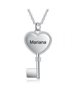 Personalized Rhodium Plated Heart Shape Key Necklace