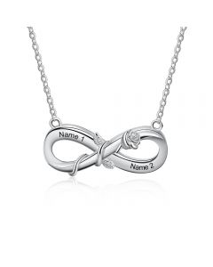 Personalized Rhodium Plated Rose Flower Infinity Necklace