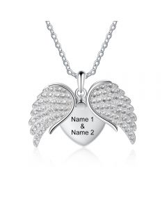 Personalized Rhodium Plated Wing Heart Necklace