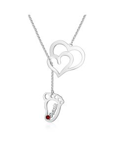 Rhodium Plated Double Heart Baby Feet Necklace
