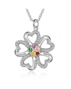 S925 Silver Heart Shape Flower Pendant Necklace