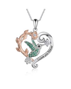 925 Sterling Silver Rose Flower Bird Heart  Necklace