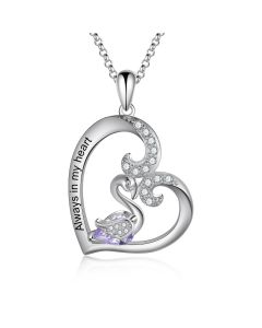 S925 Silver Heart Swan Necklace