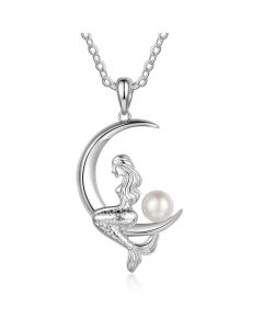 Rhodium Plated Moon Mermaid Pearl Necklace