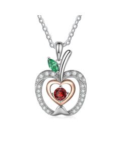 Personalized Apple Heart Shape CZ Necklace