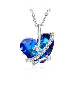 Rhodium Plated Heart Shape Crystal Necklace