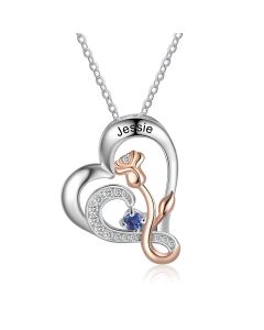 925 Sterling Silver Rose Flower Heart Pendant Necklace