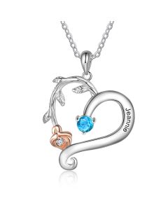 Engraved S925 Silver Rose Flower Heart Shape Pendant Necklace