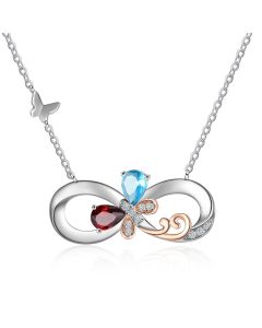 Rhodium Plated Birthstone Butterfly Pendant Necklace