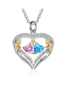 S925 Silver Birthstone Heart Shape Pendant Necklace 