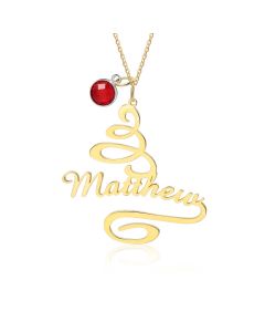 Stainless Steel Christmas Tree Birthstone Name Necklace