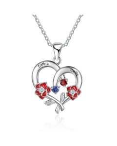 Personalized 925 Silver Custom Heart Rose Flower Necklace