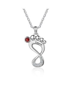 Engraved Rhodium Plated Baby Feet Necklace