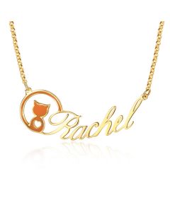 Personalized Rhodium Plated Animal Cat Name Necklace 