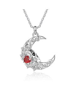 Custom Skull Moon Birthstone Pendant Necklace