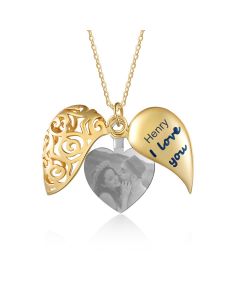 Rhodium Plated Heart Shape Photo Necklace