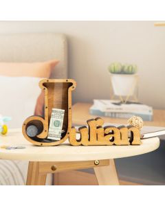 Wooden Piggy Bank Personalized Custom Name Money Box Gifts for Kids