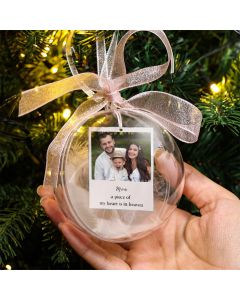 Christmas Memorial Ornament Feather Ball ,Personalised Photo Inside Christmas Bauble Memory Decoration