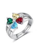 925 Silver Birthstone Ring with Engraving Names