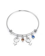 Engraving Stainless Steel Bangle Bracelet with Birthstone 