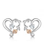 Copper CZ Heart Shape Flower Stud Earrings