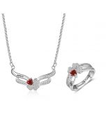 Engraved S925 Silver Jewelry Set with Clover Necklace CZ Ring