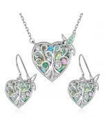Rhodium Plated Bird and Tree Heart Shape Jewelry Set
