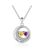 Custom Name Cubic Zirconia Moon Shape Pendant Necklace with Two Birthstones 