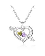 925 Silver Personalized Names Arrow and Heart Shape Necklace with Heart Shape Birthstones