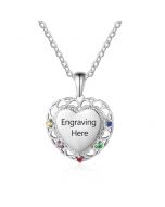 925 Sterling Silver Colorful Birthstones Heart Shape Necklace 
