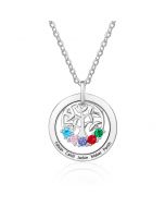 Engraved Name Family Tree Pendant Necklace with Five Birthstones 