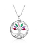 925 Sterling Silver Tree of Life Necklace with Seven Birthstones 
