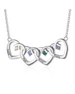 925 Sterling Silver Four Birthstone Heart Necklace