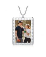 Stainless Steel Rectangle Photo Pendant Necklaces 