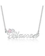 Birthstone & Engraved Name Necklace