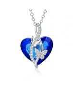 Rhodium Plated Heart Shape Crystal Necklace 