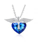 Rhodium Plated Heart Shape Crystal Wing Necklace